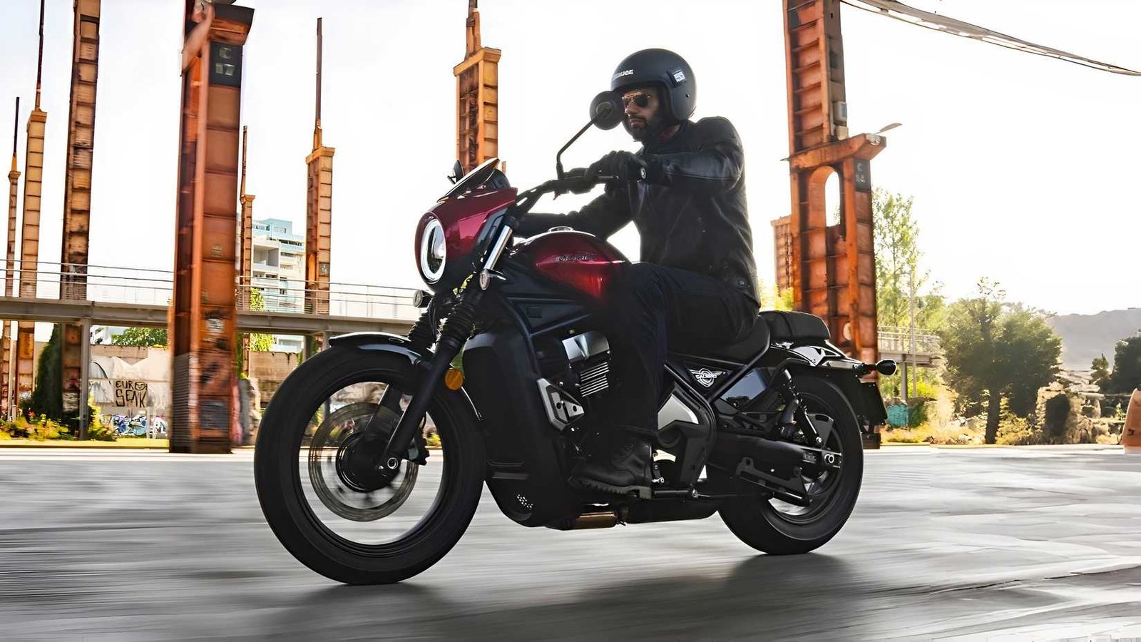 Action shot of a red 2025 Moto Morini Calibro 700