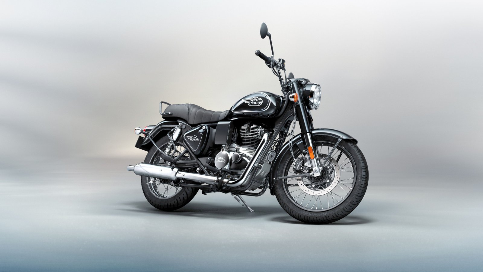 Bullet 350 Military Silver Black Front 3 4 Right View